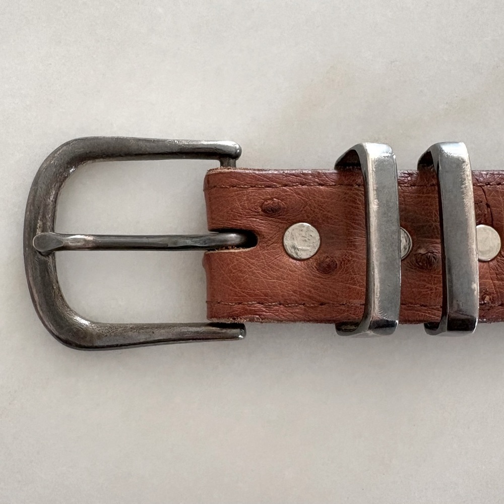 BANDERA Genuine OSTRICH leather belt with STERLING SILVER buckle/hardware